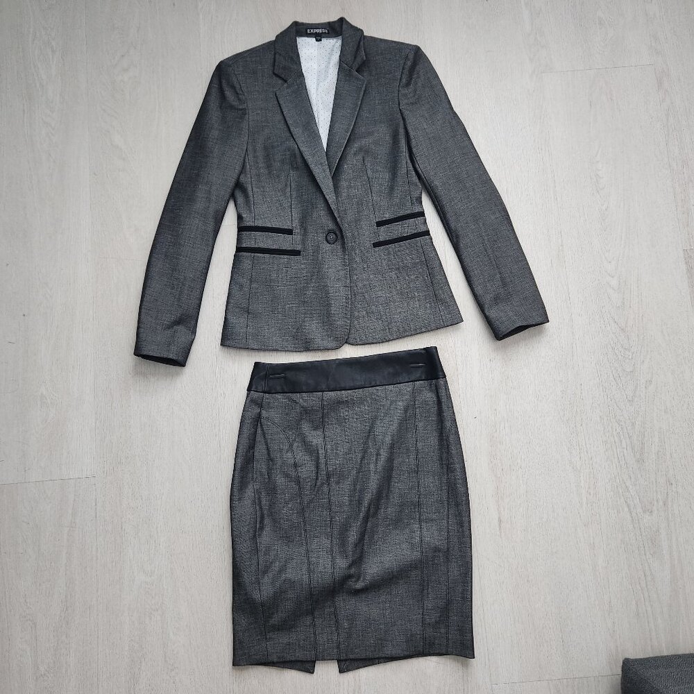 2-Piece EXPRESS Fashion Columnist Blazer and Skirt Suit Size4 Dark Gray